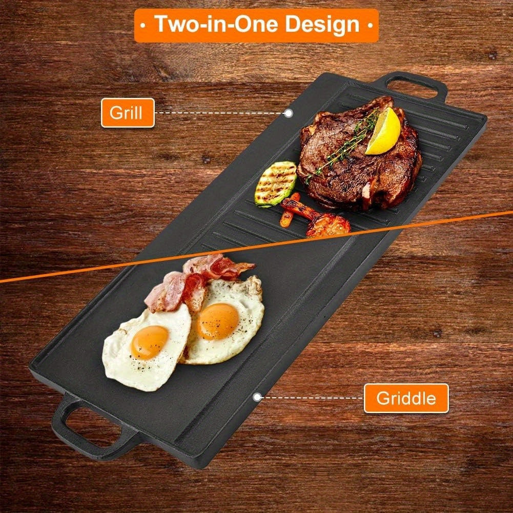 Non-Stick Cast Iron Griddle Pan, Double-Sided Grill