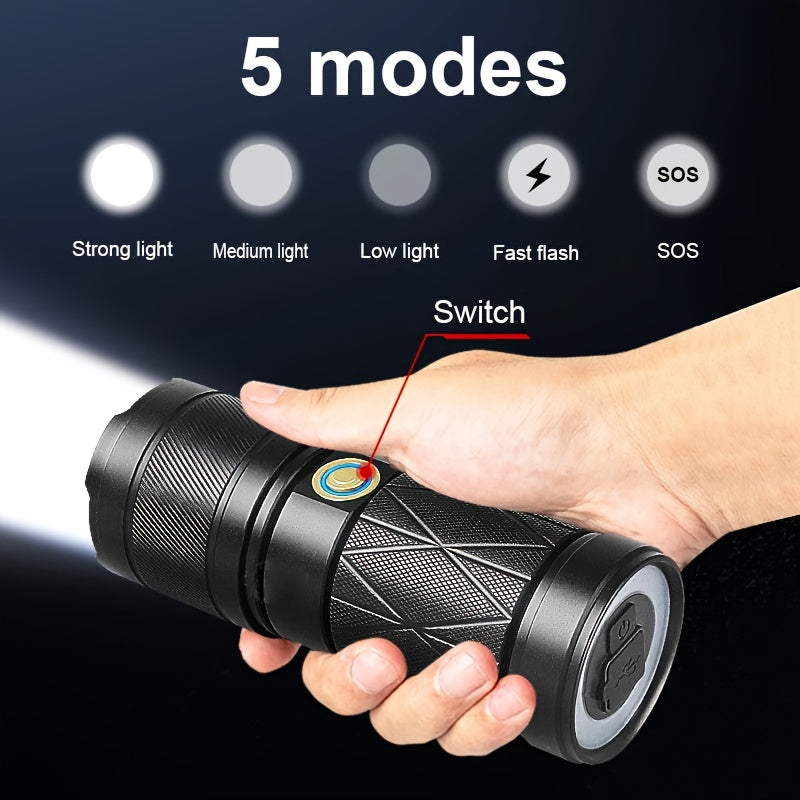 High-Power Aluminum Alloy Flashlight with USB Power Bank